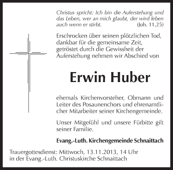 Traueranzeige von Erwin Huber von Pegnitz-Zeitung